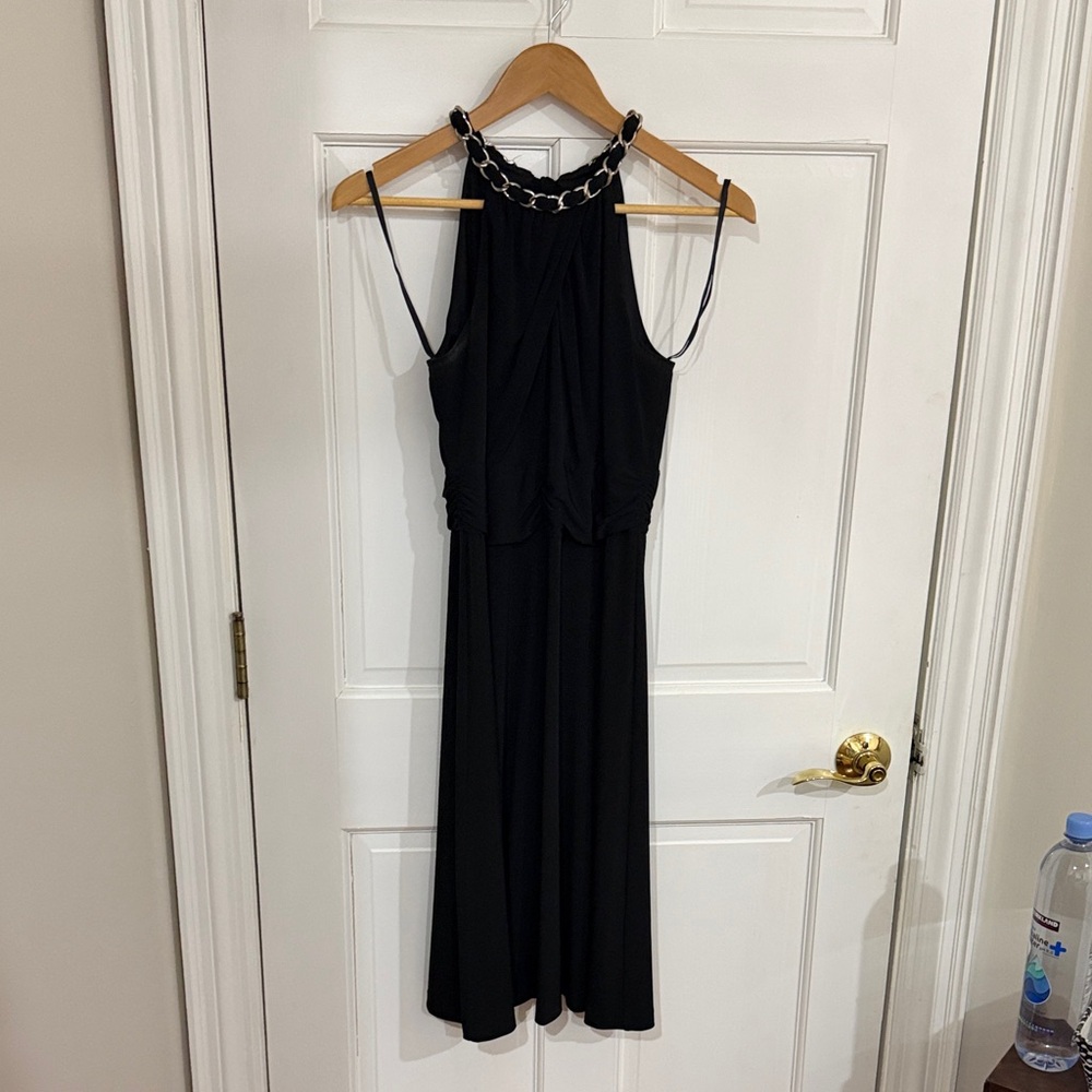 Donna Ricco Black Chain Neck Midi Dress